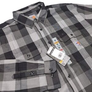 Carhartt FR Button Shirt Mens 2XLT 2X Tall Gray Plaid Force Rugged Flex NEW NWT